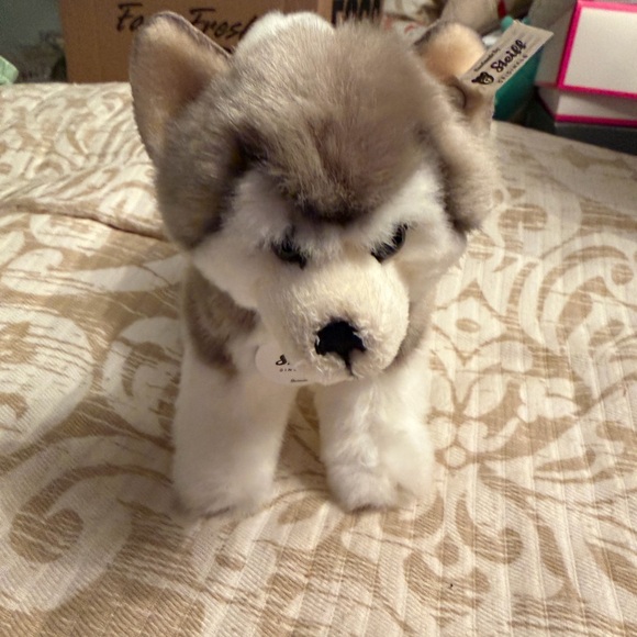 Steiff Plush Husky Dog stuffed Animal - Gray and White NWT - Picture 1 of 7